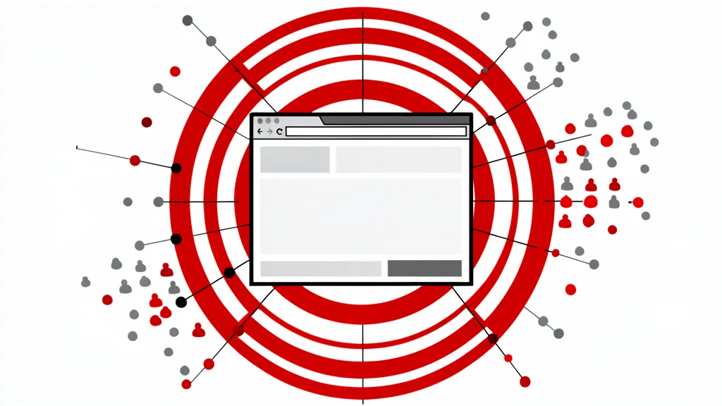 Illustration of a browser window centered in concentric target rings with audience dots